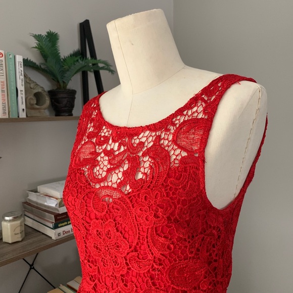Francesca’s Collections Guipure Red Lace Dress - Picture 2 of 4